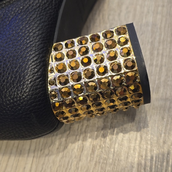 KURT GEIGER BOOTS black Leather gold crystal rhinestone heels Mayfair Knee High - Picture 8 of 11